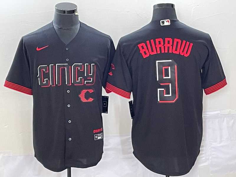 Men%27s Cincinnati Reds #9 Joe Burrow Black 2023 City Connect Cool Base Stitched Baseball Jersey1